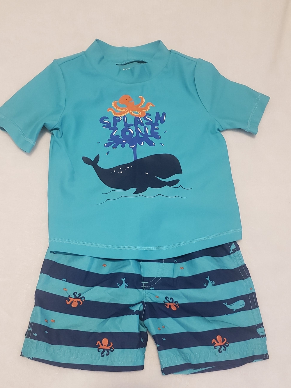 Carter's Turquoise & Navy Whale Octopus Rashguard Set
